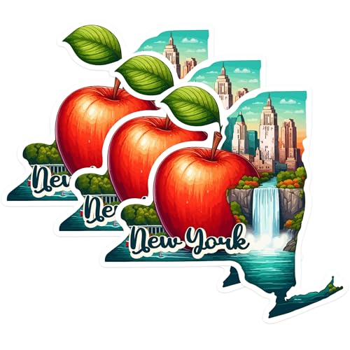 (3 Pack) New York Decals - Apple Skyline - Laptop Decal - 3 Inches On Longest Side - Easy Peel & Apply - Made in USA - 3MCS0154