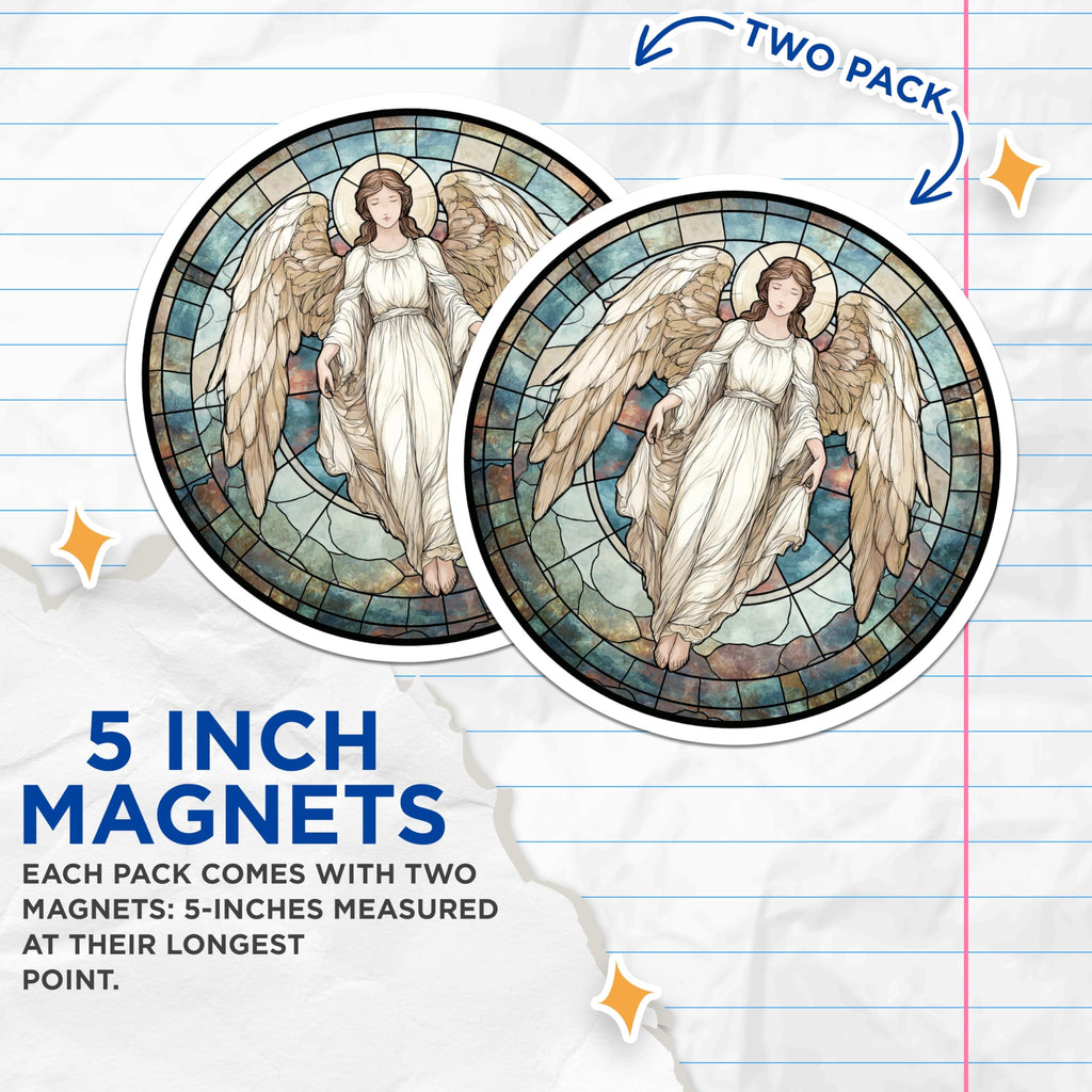 (2 Pack) Angel Magnets - Stained Glass Art - Spiritual Fridge Decor - 5" On Longest Side - Premium Magnet - for Cars, Refrigerators, Toolboxes, Lockers - Made in USA - MAG15994
