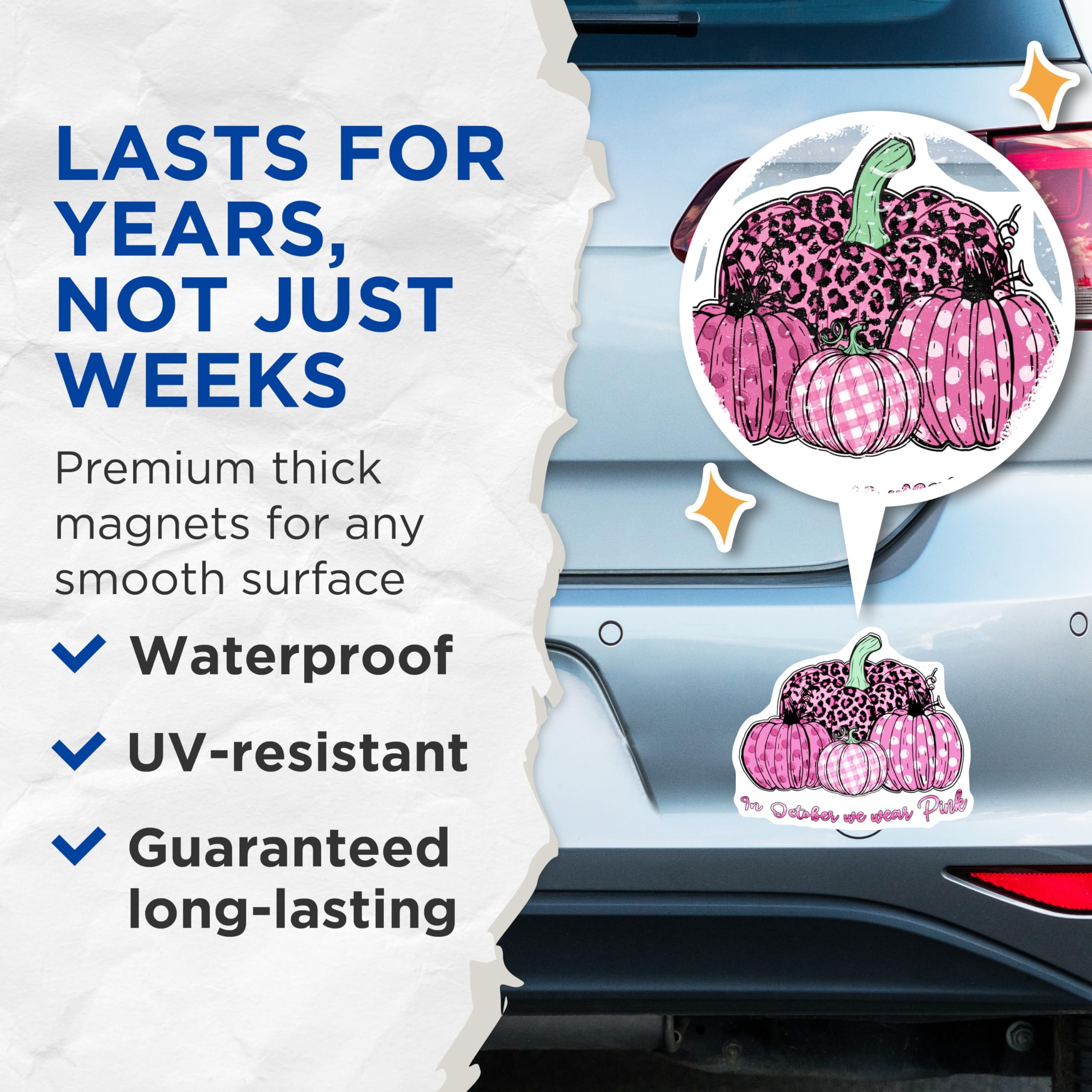 (2 Pack) Pink Pumpkin Magnets - October Wear Pink - Breast Cancer Awareness Magnet - 5" On Longest Side - Premium Magnet - for Cars, Refrigerators, Toolboxes, Lockers - Made in USA - MAG16511