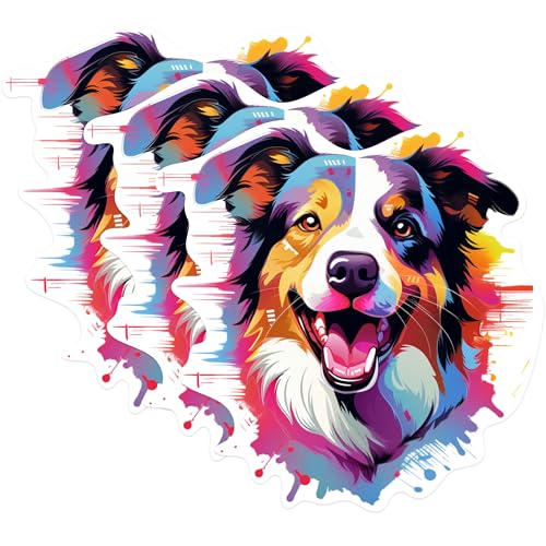 (3 Pack) Australian Shepherd Decals - Colorful Dog Breed - Laptop Decals - 3 Inches On Longest Side - Easy Peel & Apply - Made in USA - 3MCS0658