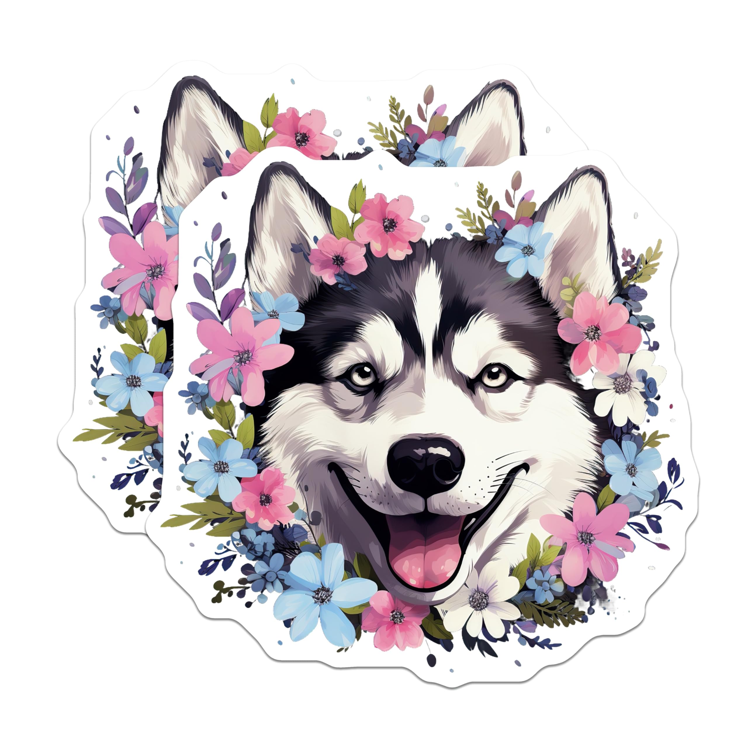 (2 Pack) Husky Dog Floral Magnets - Siberian Husky Decor - Pet Lover Refrigerator Magnets - 5 Inches On Longest Side - Thick Durable Magnet - Made in USA - MAG26401