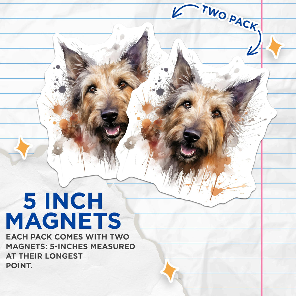 (2 Pack) Berger Picard Magnets - Watercolor Dog Art - Pet Lover Decor - 5 Inches On Longest Side - Thick Durable Magnet - Made in USA - MAG27273
