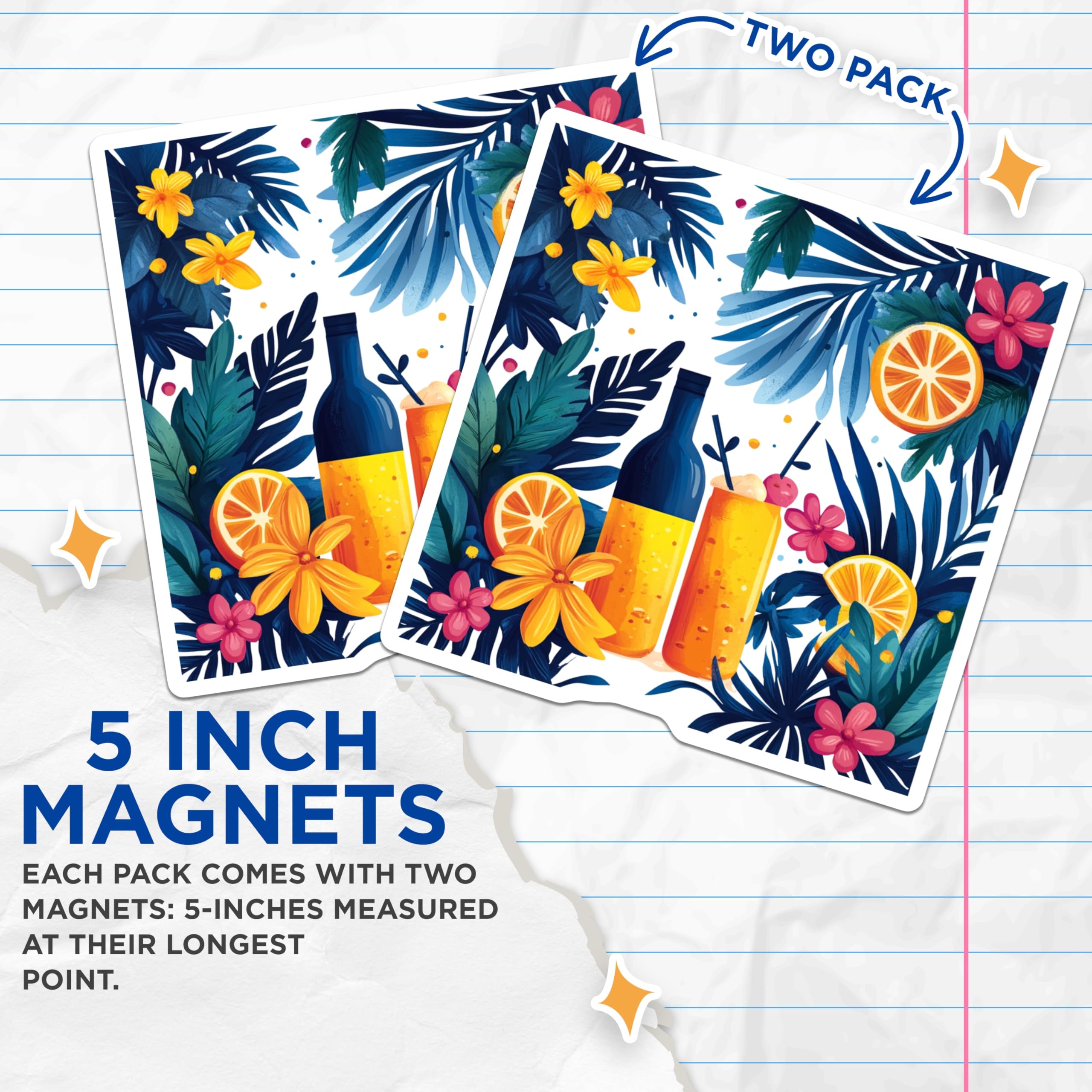 (2 Pack) Tropical Cocktail Magnets - Summer Drink Decor - Island Vibe Kitchen Art - 5 Inches On Longest Side - Thick Durable Magnet - Made in USA - MAG28947
