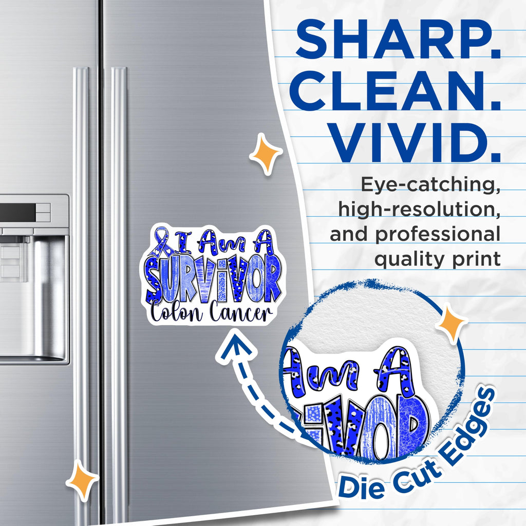(2 Pack) Colon Cancer Survivor Magnets - Blue Awareness Ribbon Support - Warrior Strength Decor - Disease Fighter Emblem - 5 Inches On Longest Side - Thick Durable Magnet - Made in USA - MAG19026
