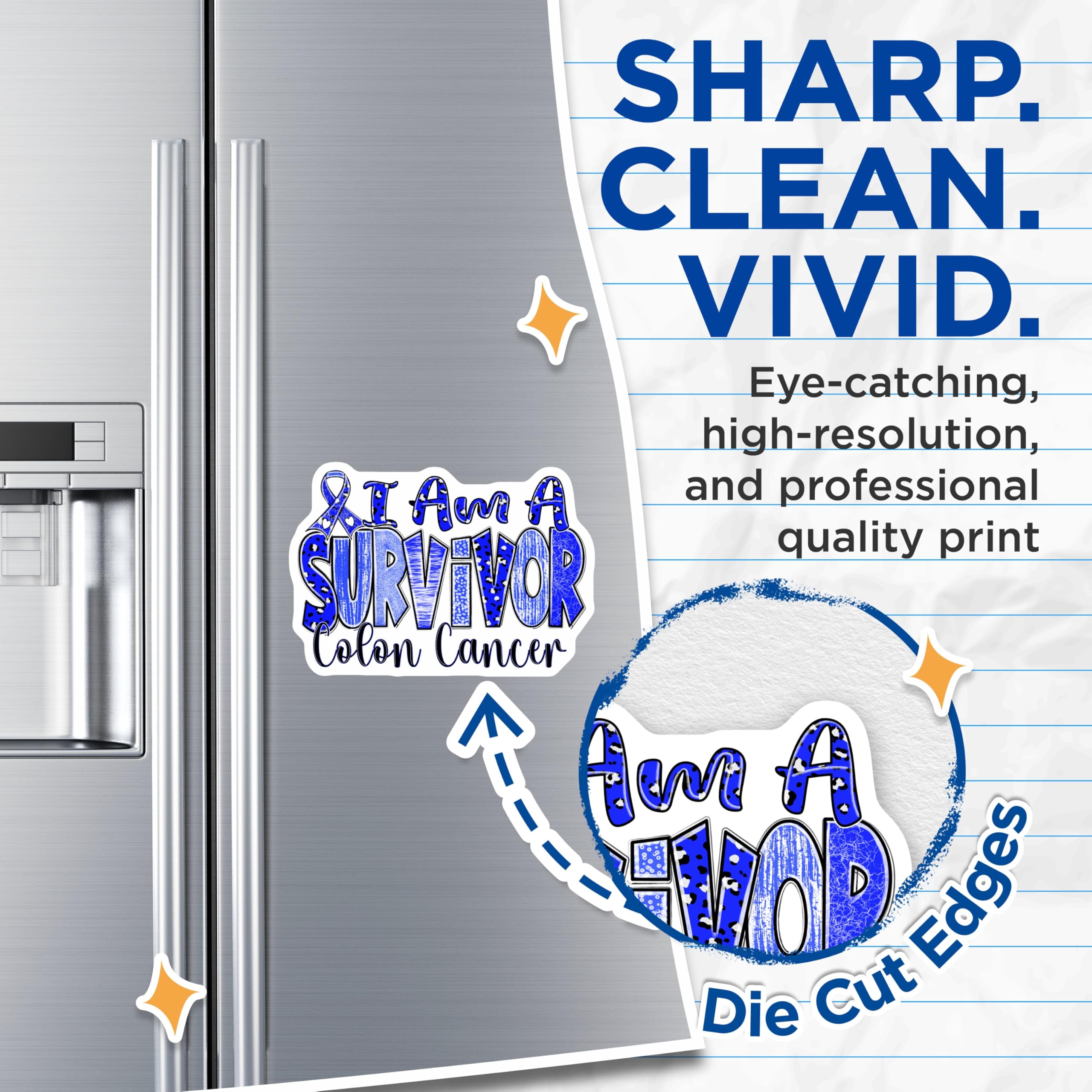 (2 Pack) Colon Cancer Survivor Magnets - Blue Awareness Ribbon Support - Warrior Strength Decor - Disease Fighter Emblem - 5 Inches On Longest Side - Thick Durable Magnet - Made in USA - MAG19026