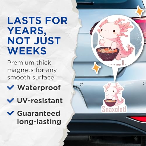 (2 Pack) Cute Axolotl Magnets - Cartoon Axolotl Art - Fun Kitchen Decor - Adorable Fridge Accessories - 5" On Longest Side - for Cars, Fridges, Toolboxes - Made in USA - MAG7779