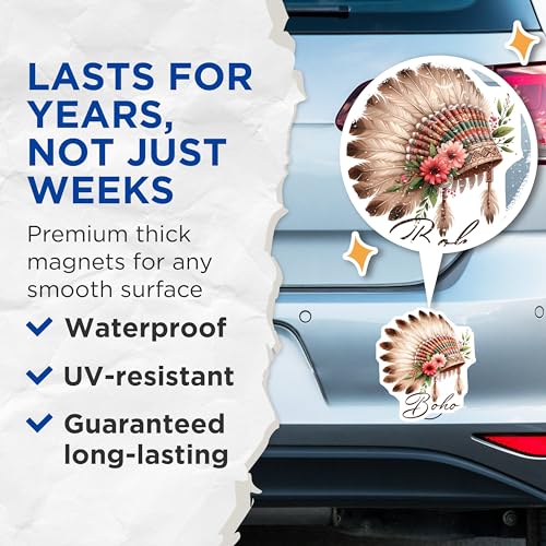 (2 Pack) Boho Feather Headdress Magnets - 5" On Longest Side - for Cars, Fridges, Toolboxes - Made in USA - MAG7542