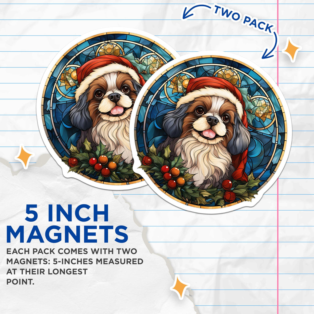 (2 Pack) Cavalier King Charles Spaniel Christmas Magnets - Holiday Dog Decor - Stained Glass Pet Art - 5 Inches On Longest Side - Thick Durable Magnet - Made in USA - MAG28032