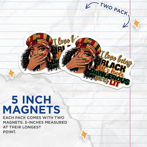(2 Pack) Love Being Black Magnets - Empowerment Art - Inspirational Quote - Cultural Expression - 5" On Longest Side - for Cars, Fridges, Toolboxes - Made in USA - MAG7861