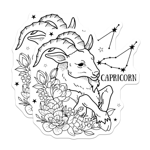 (2 Pack) Capricorn Zodiac Stickers - Astrology Sticker Pack - Capricorn Constellation Stickers - 5" On Longest Side - Sticks to Smooth Flat Surfaces - Made in USA - BMCS5852