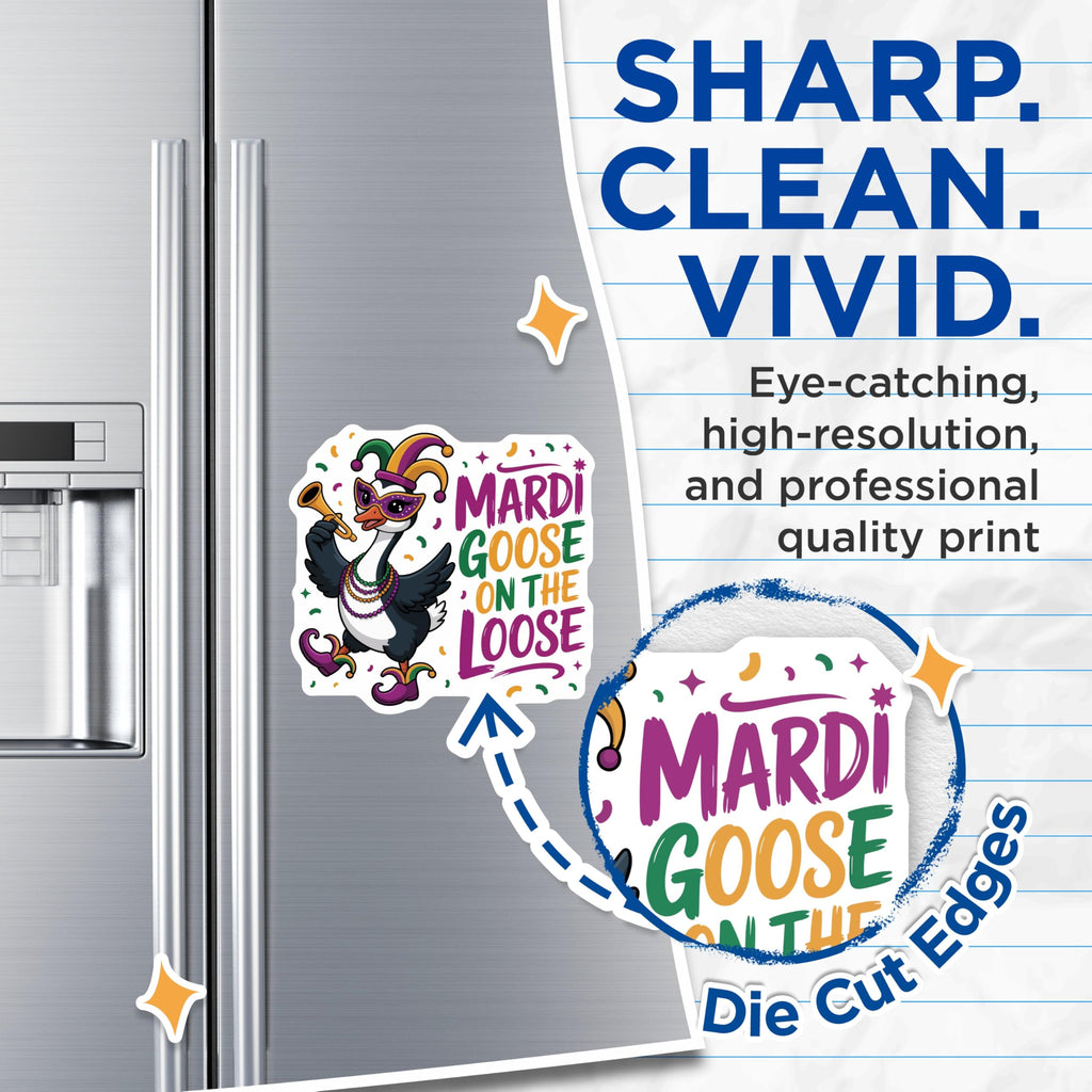 (2 Pack) Mardi Goose On The Loose Magnets - Festive Carnival Celebration Decor - New Orleans Parade Party Accessory - 5 Inches On Longest Side - Thick Durable Magnet - Made in USA - MAG22070