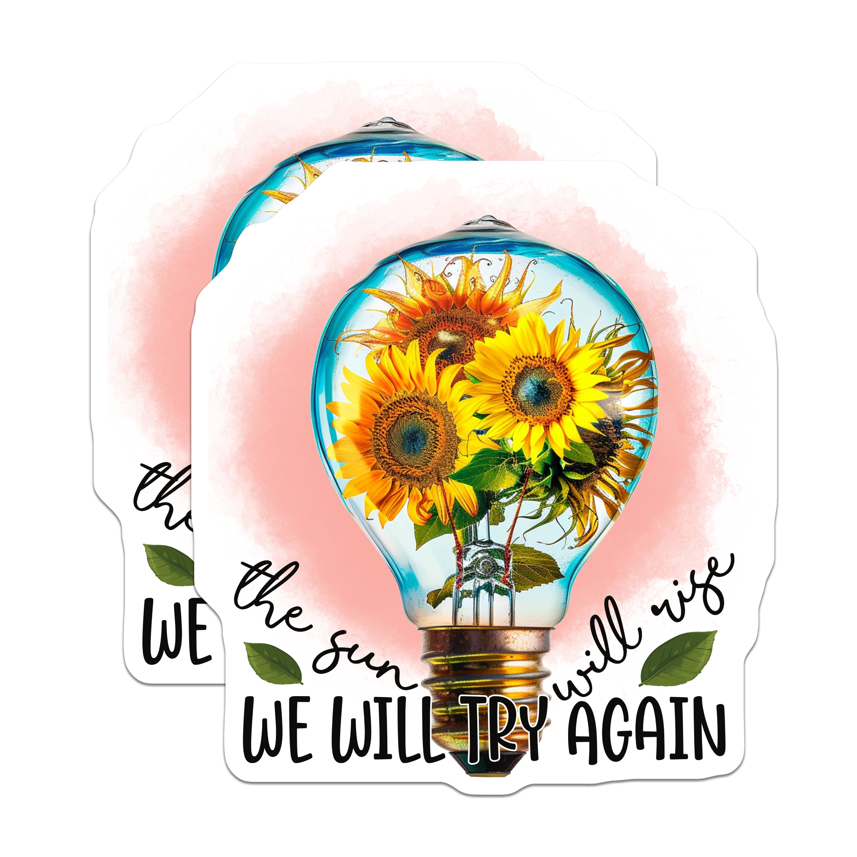 (2 Pack) Sunflower Lightbulb Magnets - The Sun Will Rise Quote - Positive Motivation Decor - 5 Inches On Longest Side - Thick Durable Magnet - Made in USA - MAG36152