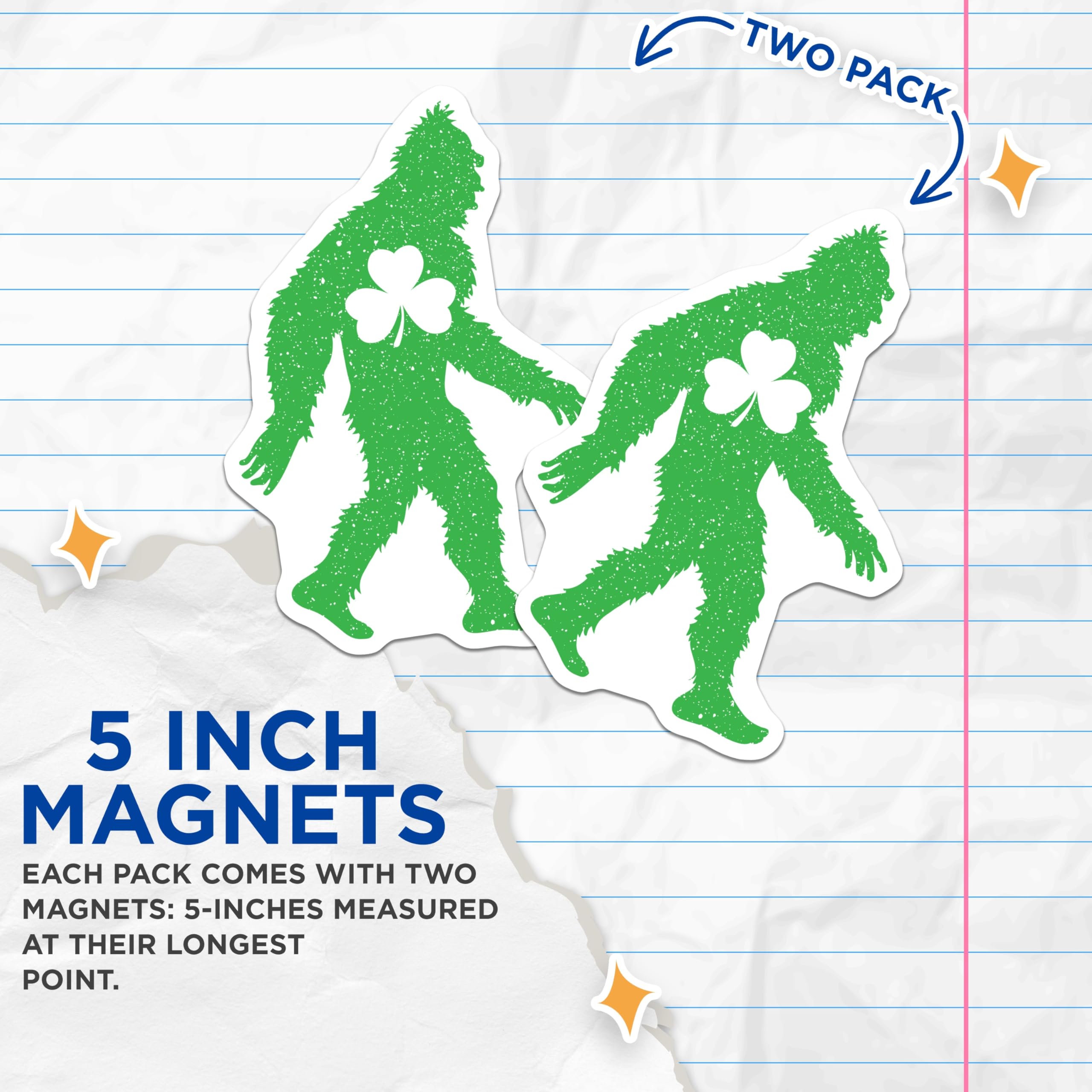 (2 Pack) Bigfoot Magnets - Shamrock St Patricks Day Decor - Irish Sasquatch - 5" On Longest Side - Premium Magnet - for Cars, Refrigerators, Toolboxes, Lockers - Made in USA - MAG17139