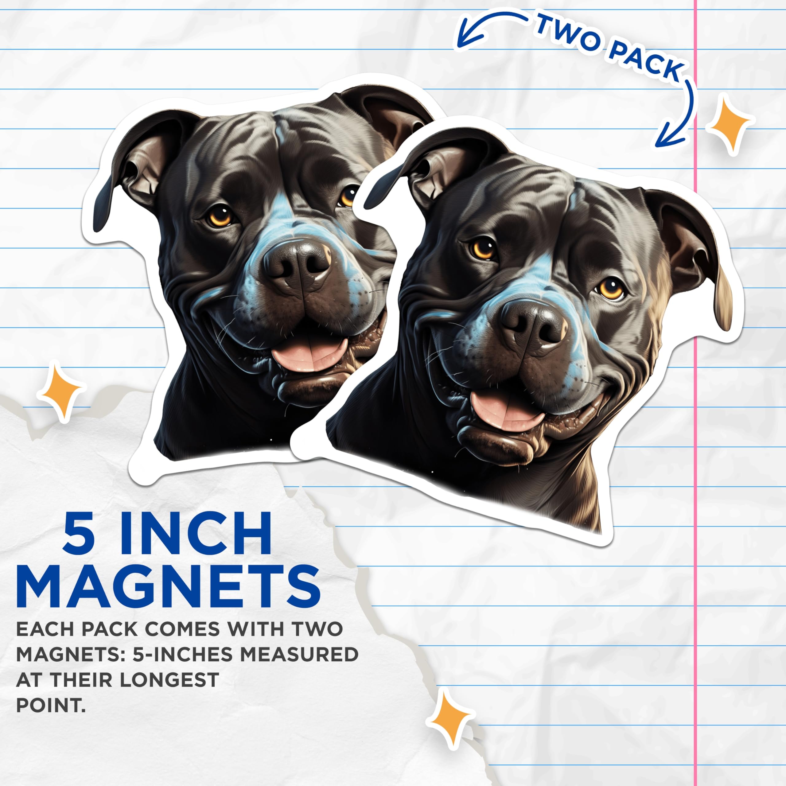 (2 Pack) Smiling Pitbull Magnets - Happy Pit Bull Dog Art - Pet Parent Kitchen Fridge Decor - Animal Lover Locker Magnet - 5 Inches On Longest Side - Thick Durable Magnet - Made in USA - MAG26441