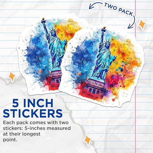 (2 Pack) Statue of Liberty Stickers - Colorful Art Stickers - New York Landmark Stickers - 5" On Longest Side - Sticks to Smooth Flat Surfaces - Made in USA - BMCS5197