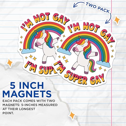 (2 Pack) Fun Unicorn Magnets Magnets - Pride Decor - LGBTQ Rainbow Magnet - 5" On Longest Side - Made in USA - Sticks to Refrigerators & Metal Surfaces - MAG8908