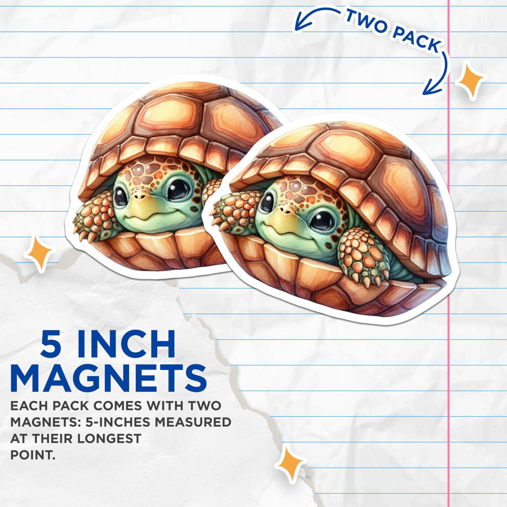 (2 Pack) Cute Baby Turtle Magnets - Adorable Sea Animal - Ocean Wildlife Fridge Decor - 5 Inches On Longest Side - Thick Durable Magnet - Made in USA - MAG22167
