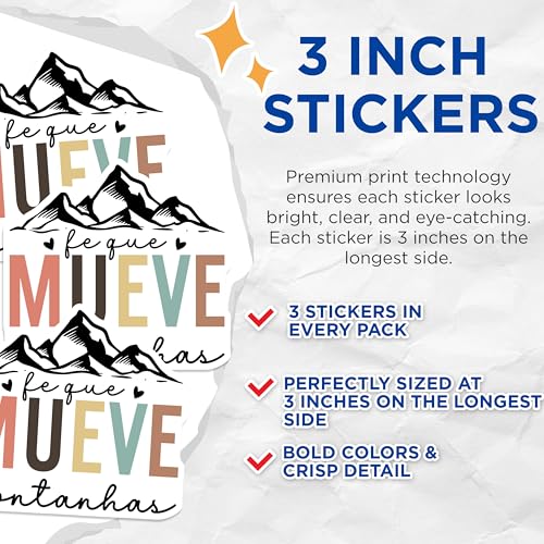 (3 Pack) Faith Moves Mountains Decals - Inspirational Sticker - Mountain Adventure Decals - 3 Inches On Longest Side - Easy Peel & Apply - Made in USA - 3MCS2644