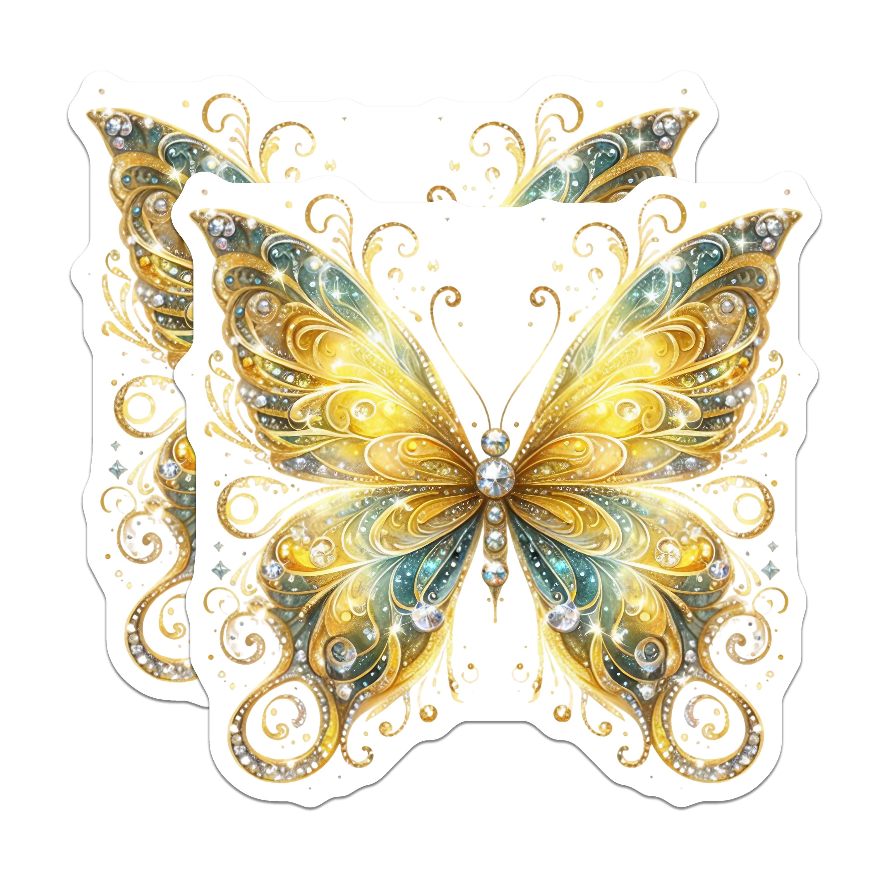 (2 Pack) Gold Butterfly Magnets - Jewel Winged Art - Whimsical Kitchen Accent - 5 Inches On Longest Side - Thick Durable Magnet - Made in USA - MAG37383