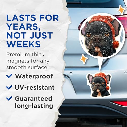 (2 Pack) French Bulldog Magnets - Cute Dog Magnets - Animal Design Fridge Magnets - Kitchen - 5" On Longest Side - for Cars, Fridges, Toolboxes - Made in USA - MAG3940