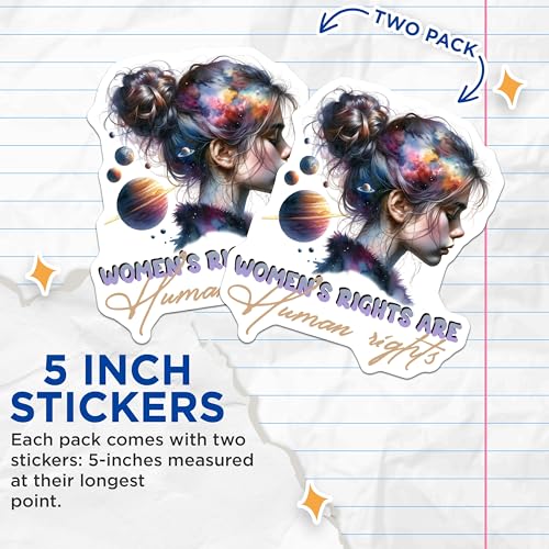 (2 Pack) Women's Rights are Human Rights Stickers - Feminist Decal - Equality Sticker - 5" On Longest Side - Sticks to Smooth Flat Surfaces - Made in USA - BMCS9041