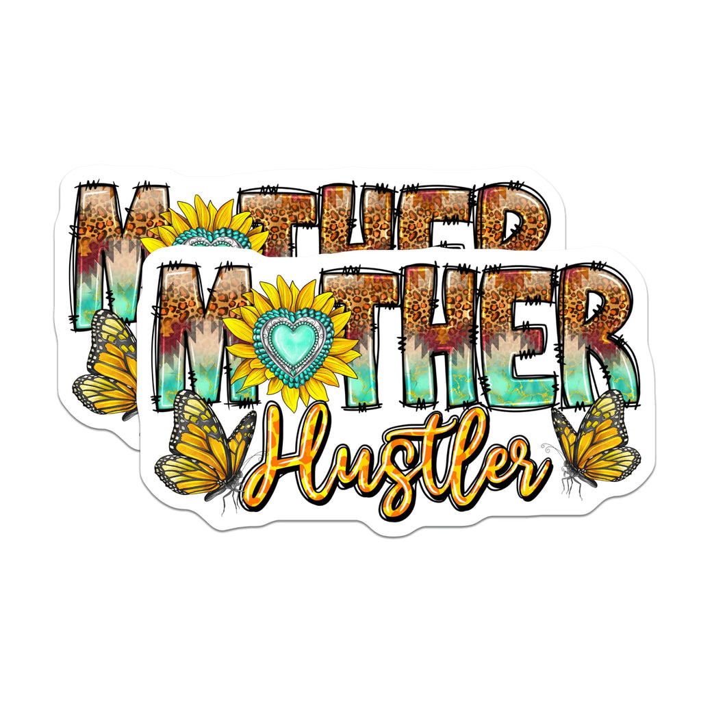 (2 Pack) Mother Hustler Magnets - Boho Mom Refrigerator Decor - Sunflower Butterfly Western Style - 5 Inches On Longest Side - Thick Durable Magnet - Made in USA - MAG27845