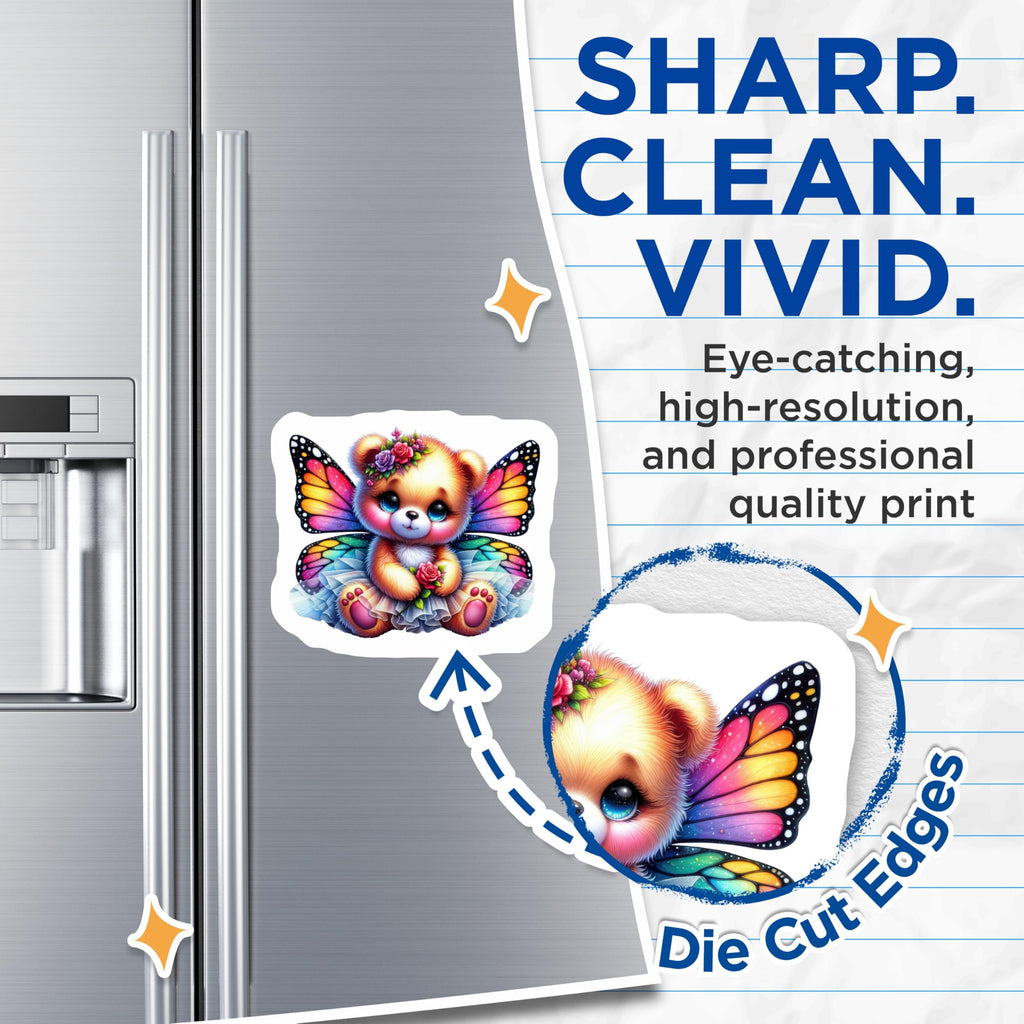 (2 Pack) Cute Butterfly Bear Magnets - Fairy Teddy Animal Decor - Kawaii Kids Room Fridge - 5 Inches On Longest Side - Thick Durable Magnet - Made in USA - MAG21298