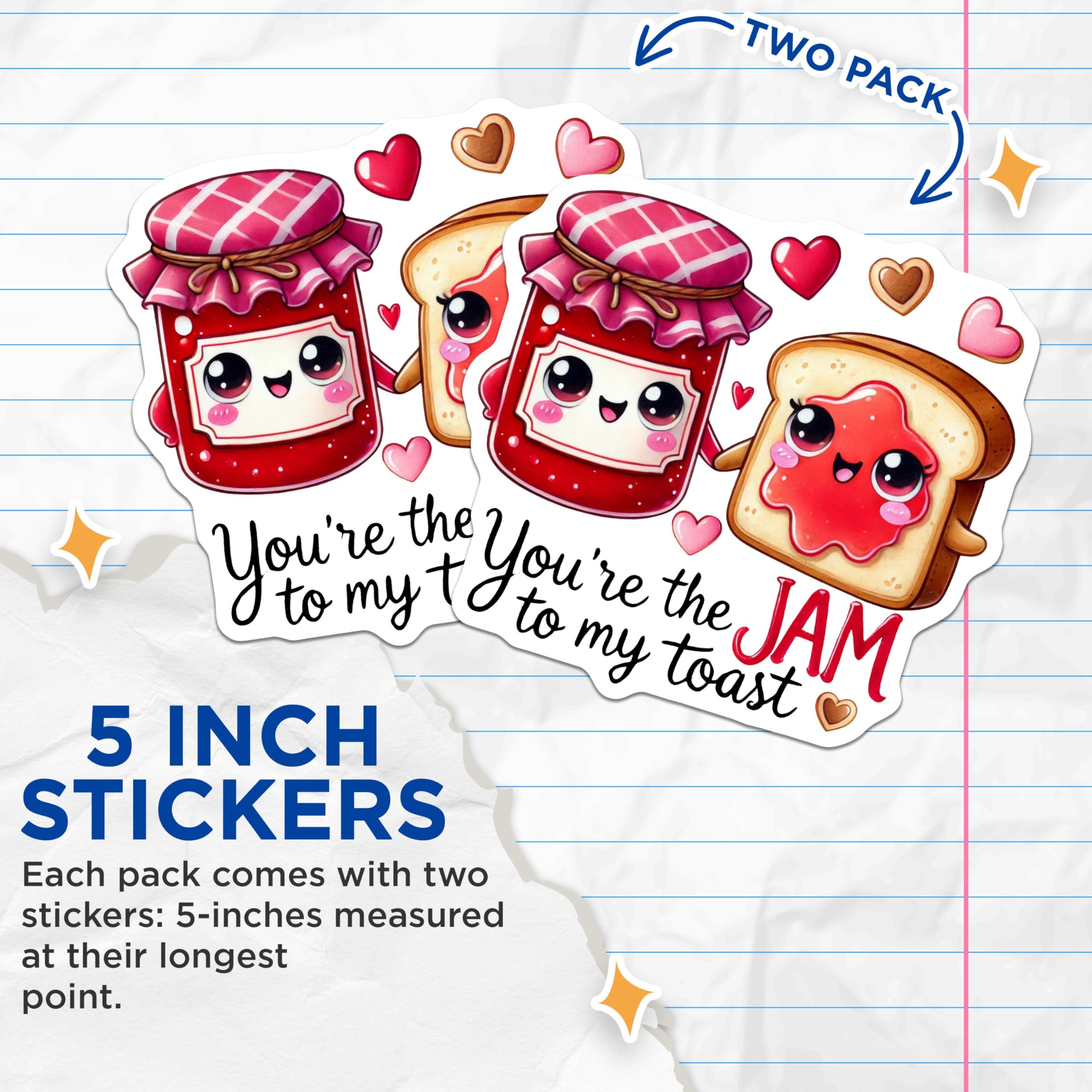 (2 Pack) Cute Food Stickers - Kawaii Jam and Toast Stickers - Adorable Cartoon Stickers for Laptops and Notebooks - 5" On Longest Side - Sticks to Any Smooth Flat Surface - Made in USA - BMCS3514