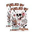 (2 Pack) Skull Fueled by Iced Coffee Anxiety Humor Magnets - Gothic Decor - Quirky Office Decorations - Fueled by Iced Coffee Anxiety Humor - 5" On Longest Side - for Cars, Fridges, Toolboxes - Made