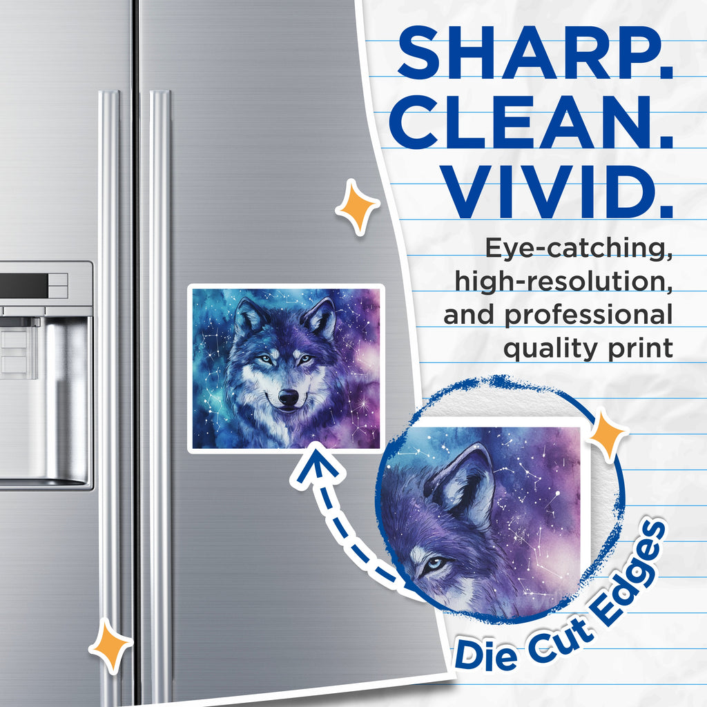 (2 Pack) Watercolor Wolf Magnets - Galaxy Animal Art - Celestial Spirit Decor Fridge Locker - 5 Inches On Longest Side - Thick Durable Magnet - Made in USA - MAG38343