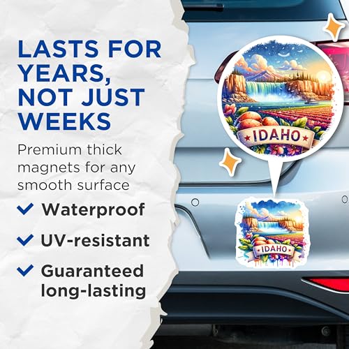 (2 Pack) Idaho State Landscape Magnets - Scenic Waterfall - Idaho Souvenirs - Travel Memorabilia - 5" On Longest Side - for Cars, Fridges, Toolboxes - Made in USA - MAG6918
