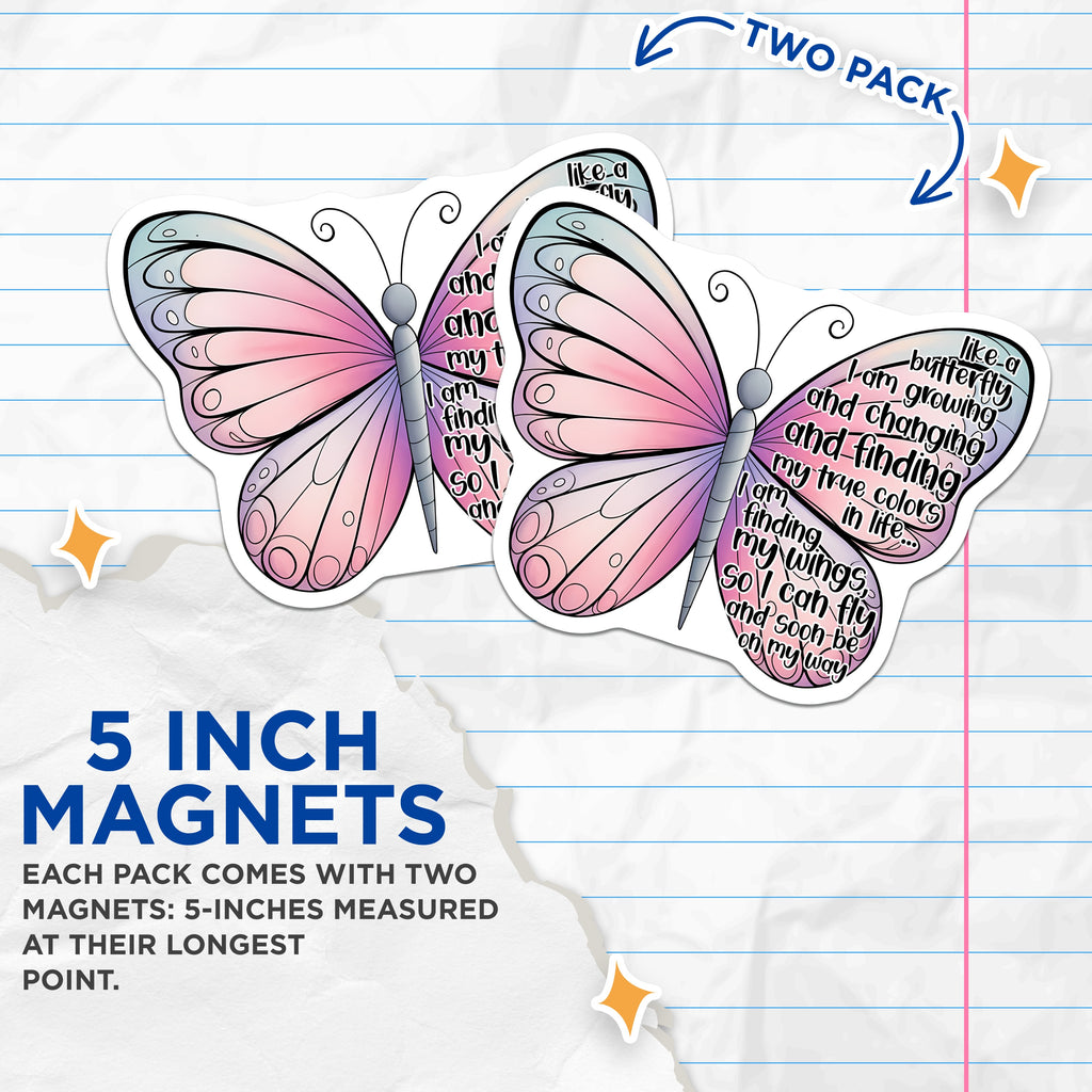 (2 Pack) Butterfly Affirmation Magnets - Inspirational Quote - Self Love Decor for Growth - 5 Inches On Longest Side - Thick Durable Magnet - Made in USA - MAG36793