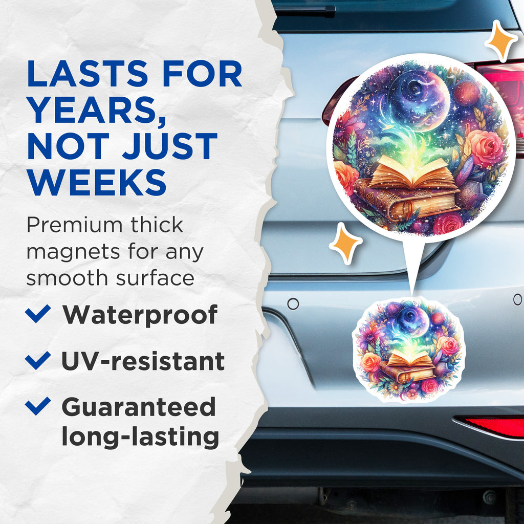 (2 Pack) Magical Book Magnets - Celestial Floral Art - Whimsical Reader Decor - 5 Inches On Longest Side - Thick Durable Magnet - Made in USA - MAG36101