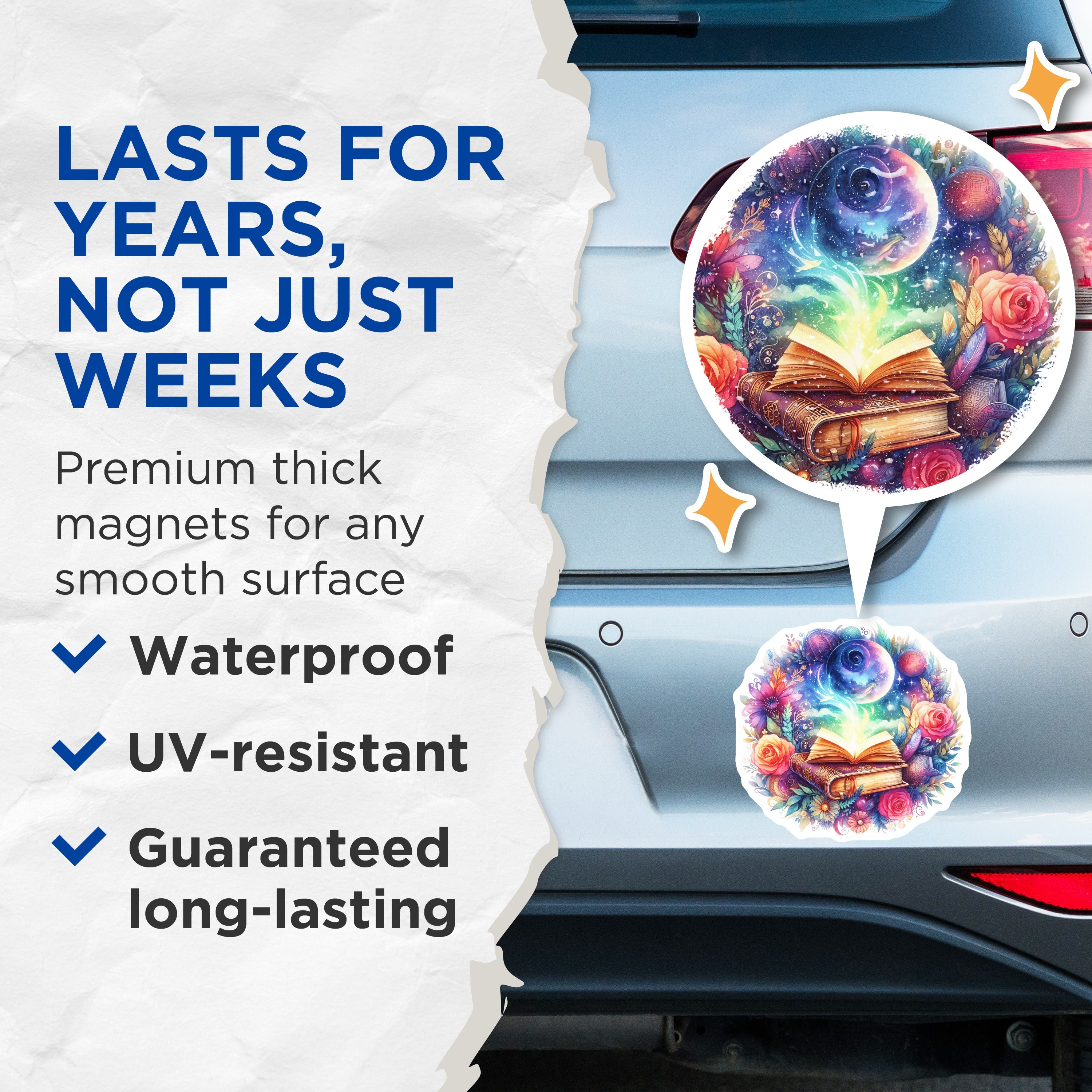 (2 Pack) Magical Book Magnets - Celestial Floral Art - Whimsical Reader Decor - 5 Inches On Longest Side - Thick Durable Magnet - Made in USA - MAG36101