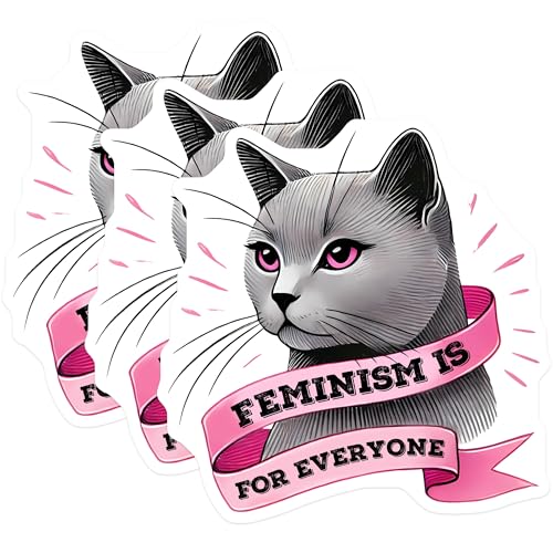 (3 Pack) Feminism Cat Decals - Pro Feminist Decal - Social Justice Stickers - 3 Inches On Longest Side - Easy Peel & Apply - Made in USA - 3MCS7117