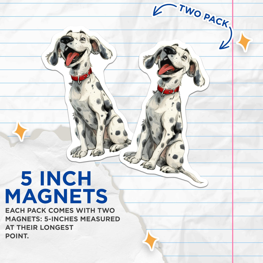 (2 Pack) Happy Dog Magnets - Smiling Dalmatian Puppy Decor - Dog Lover Accessories - Pet Parent Kitchen Fridge Locker - 5 Inches On Longest Side - Thick Durable Magnet - Made in USA - MAG30866