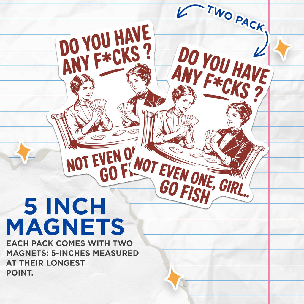 (2 Pack) Funny Go Fish Magnets - Retro Humor - Sarcastic Fridge Decor - 5" On Longest Side - Premium Magnet - for Cars, Refrigerators, Toolboxes, Lockers - Made in USA - MAG16472