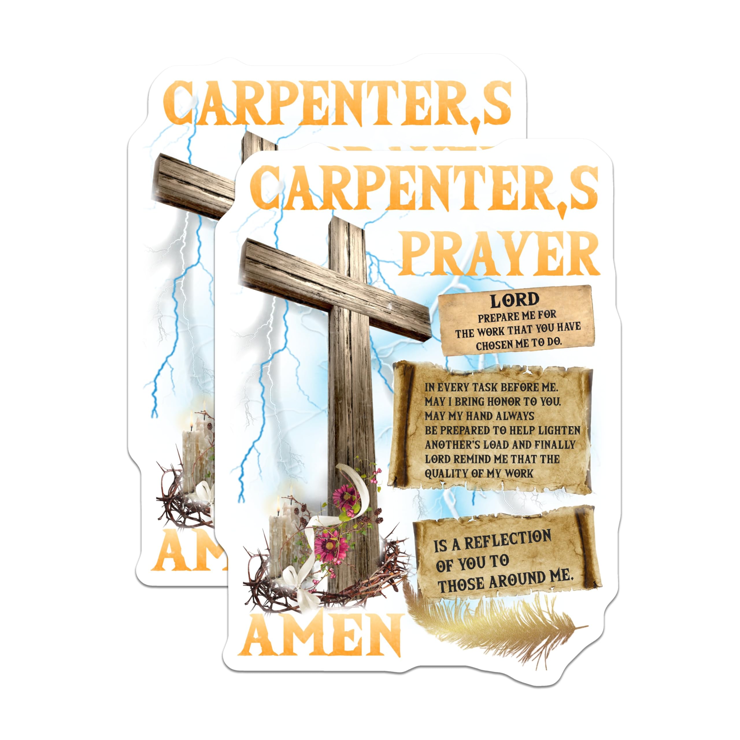 (2 Pack) Carpenters Prayer Stickers - Christian Faith - Religious Inspirational - 5" On Longest Side - Sticks to Smooth Flat Surfaces - Made in USA - BMCS5853