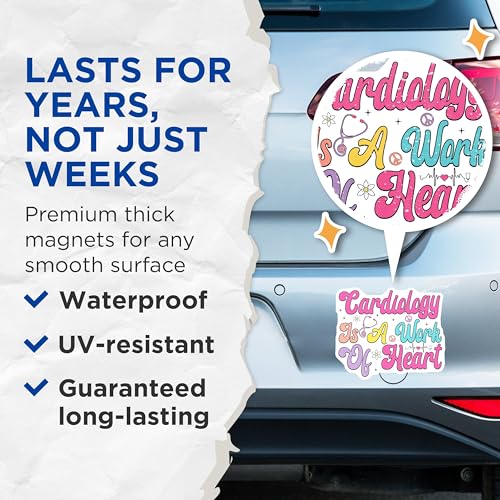 (2 Pack) Cardiology is A Work of Heart Magnets Magnets - 5" On Longest Side - Made in USA - Sticks to Refrigerators & Metal Surfaces - MAG9134