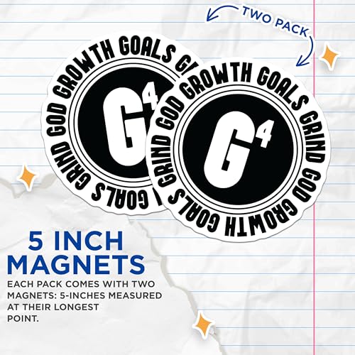 (2 Pack) G4 Grind Growth Goals Magnets - Motivational Quote Magnets - Inspiring Home Decor Magnets - 5" On Longest Side - for Cars, Refrigerators, Toolboxes, Lockers - Made in USA BMCS3100