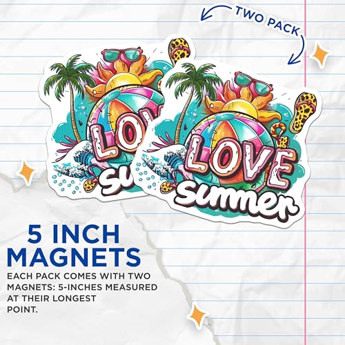 (2 Pack) Love Summer Magnets - Tropical Magnets - Beach Theme Magnets - Colorful Seasonal Magnets - 5" On Longest Side - for Cars, Fridges, Toolboxes - Made in USA - MAG4322