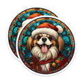 (2 Pack) Christmas Dog Magnets - Stained Glass Pet Art - Santa Hat Holiday Decor - Festive Winter Animals - 5 Inches On Longest Side - Thick Durable Magnet - Made in USA - MAG30478