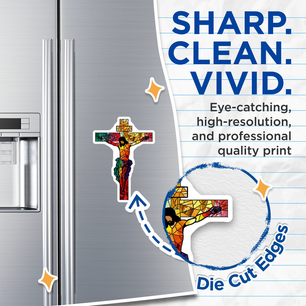 (2 Pack) Stained Glass Crucifix Magnets - Colorful Christian Religious Home Decor - Sacred Mosaic Jesus Art - 5 Inches On Longest Side - Thick Durable Magnet - Made in USA - MAG38476