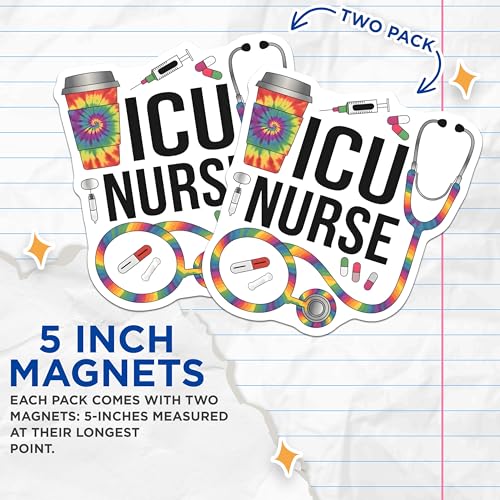 (2 Pack) ICU Nurse Magnets - Nurse Appreciation - Healthcare Workers Decor - Medical Staff Accessories - 5" On Longest Side - for Cars, Fridges, Toolboxes - Made in USA - MAG6590