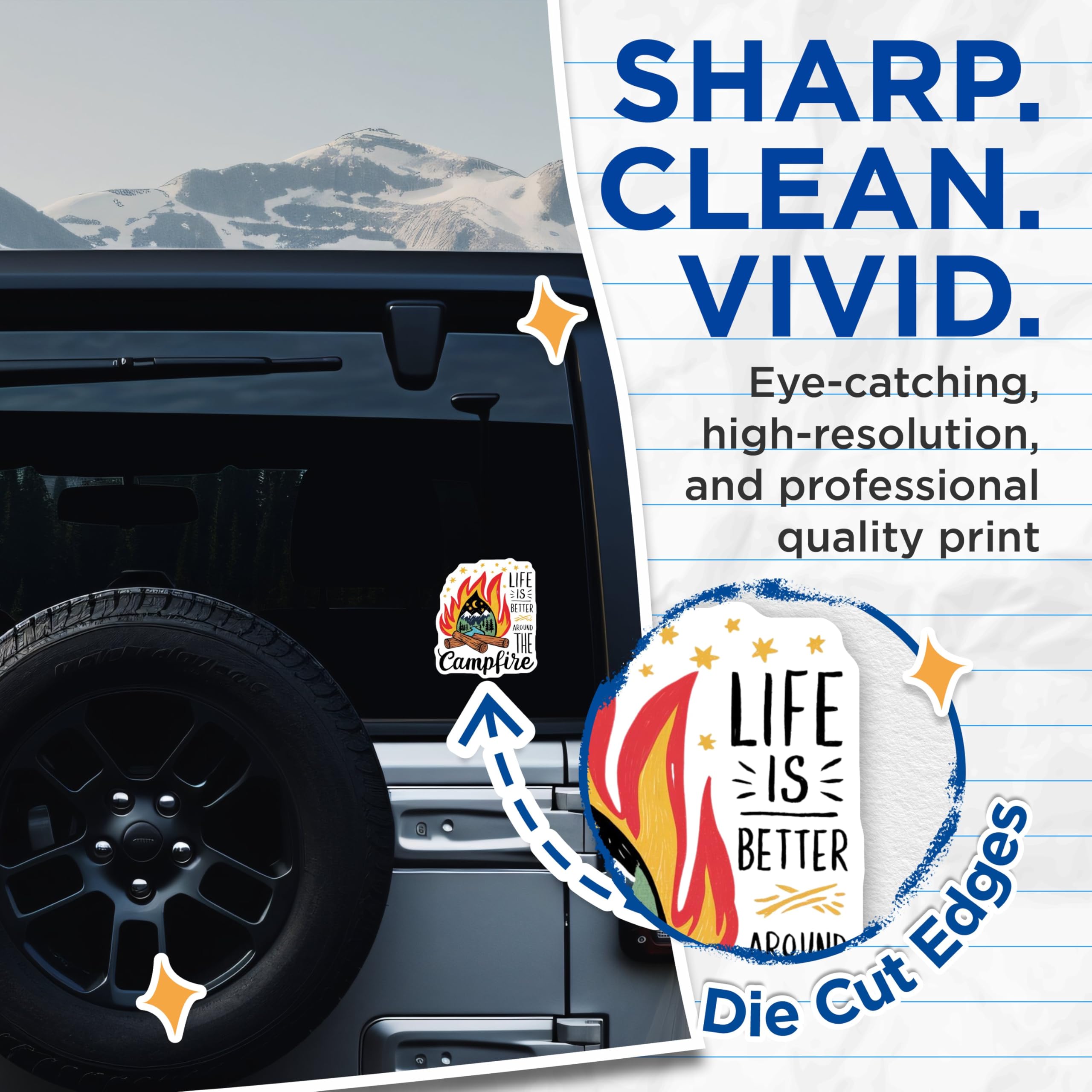 (2 Pack) Life is Better Around The Campfire Stickers - Camping Adventure - Campfire Night Outdoor Enthusiasts - 5" On Longest Side - Sticks to Smooth Flat Surfaces - Made in USA - BMCS4064