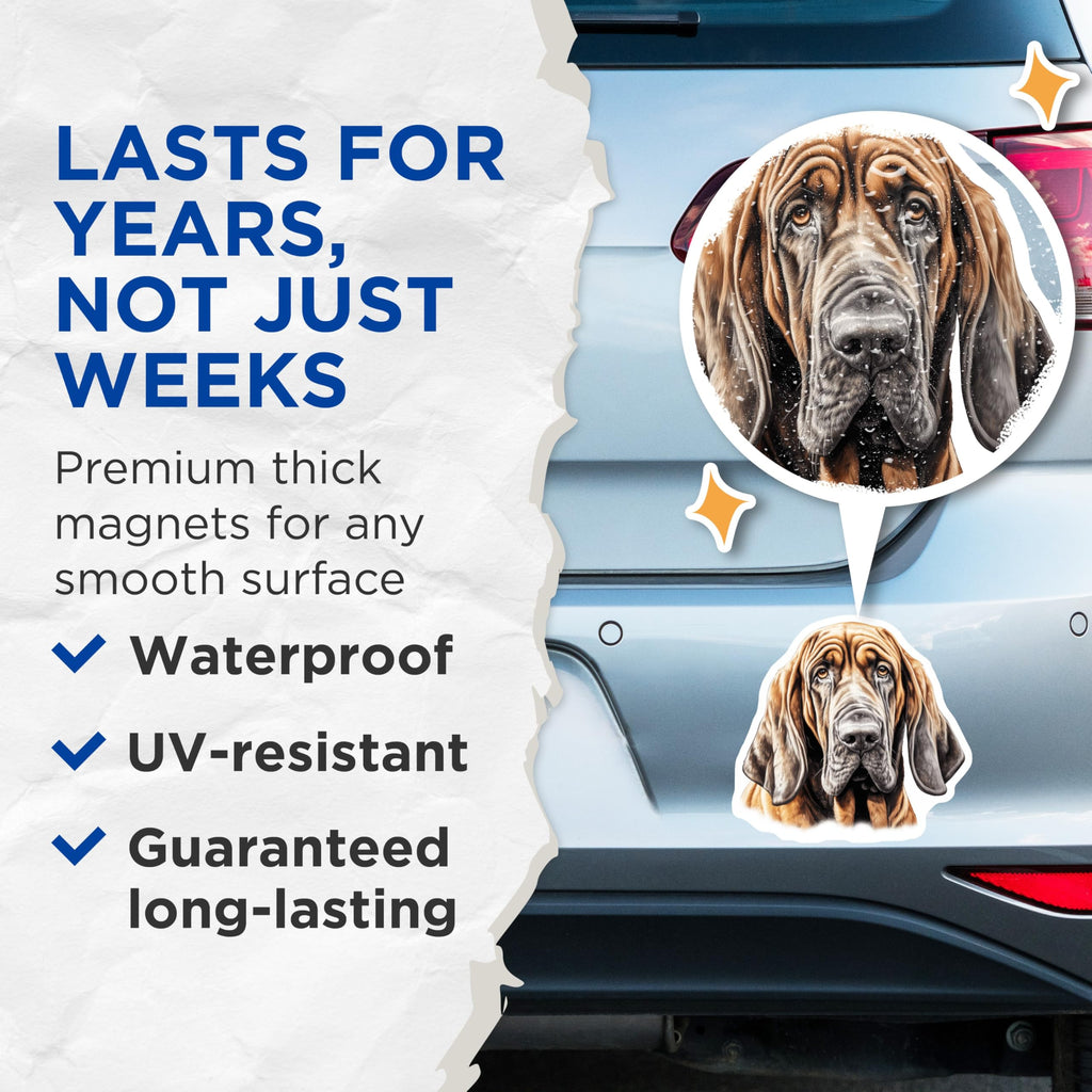 (2 Pack) Bloodhound Dog Magnets - Adorable Hound Dog Art - Wrinkled Face Canine Decor - Pet Lover Refrigerator Display - 5 Inches On Longest Side - Thick Durable Magnet - Made in USA - MAG23731