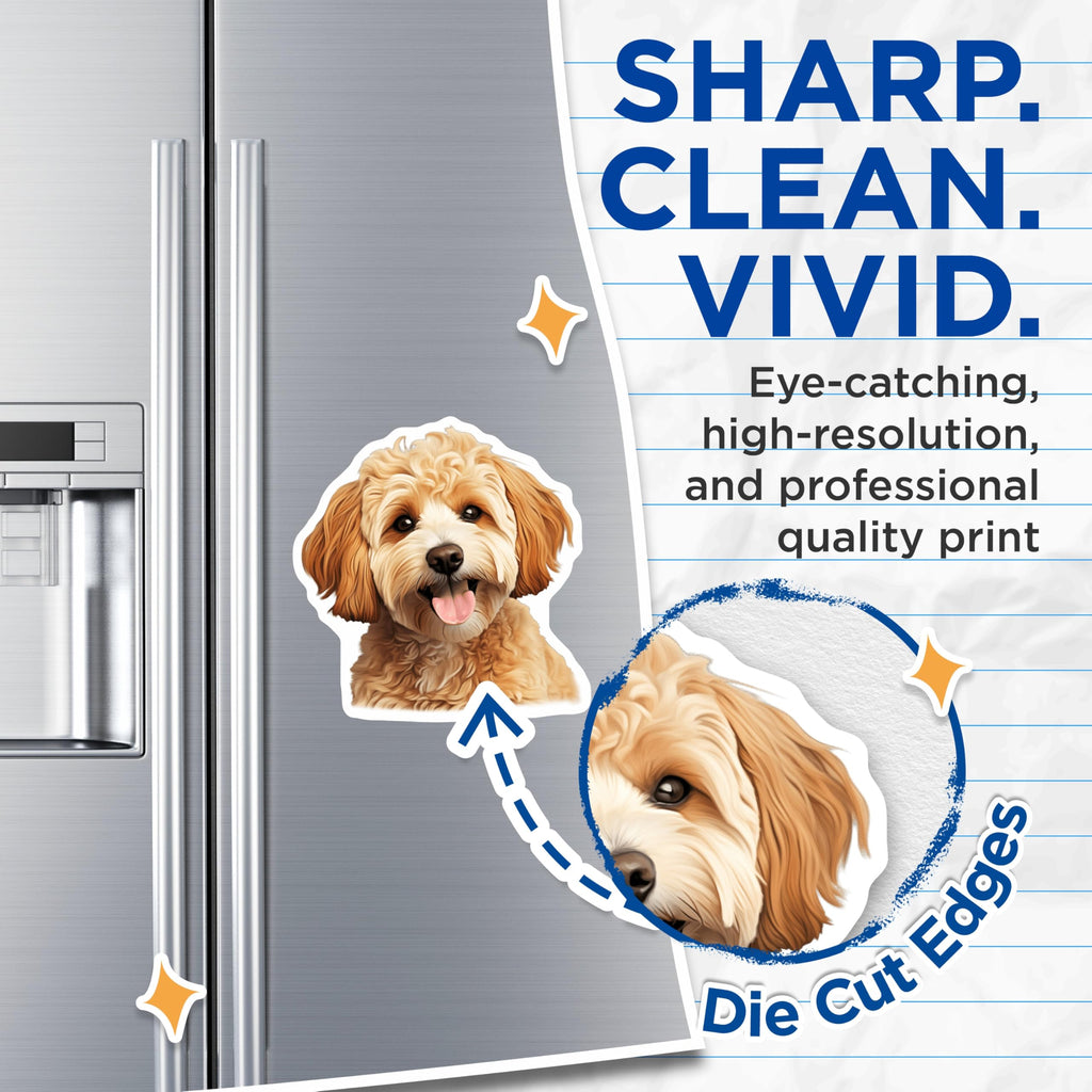 (2 Pack) Adorable Doodle Dog Magnets - Happy Puppy Refrigerator Decor - Pet Owner Kitchen Art - 5 Inches On Longest Side - Thick Durable Magnet - Made in USA - MAG27686