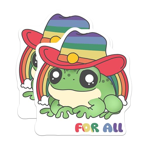 (2 Pack) Cute Frog Stickers - Rainbow Hat Stickers - for All Quotes Stickers - 5" On Longest Side - Sticks to Smooth Flat Surfaces - Made in USA - BMCS7244