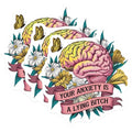 (3 Pack) Anxiety Decals - Mental Health Sticker - Floral Brain Art Decals - 3 Inches On Longest Side - Easy Peel & Apply - Made in USA - 3MCS2475