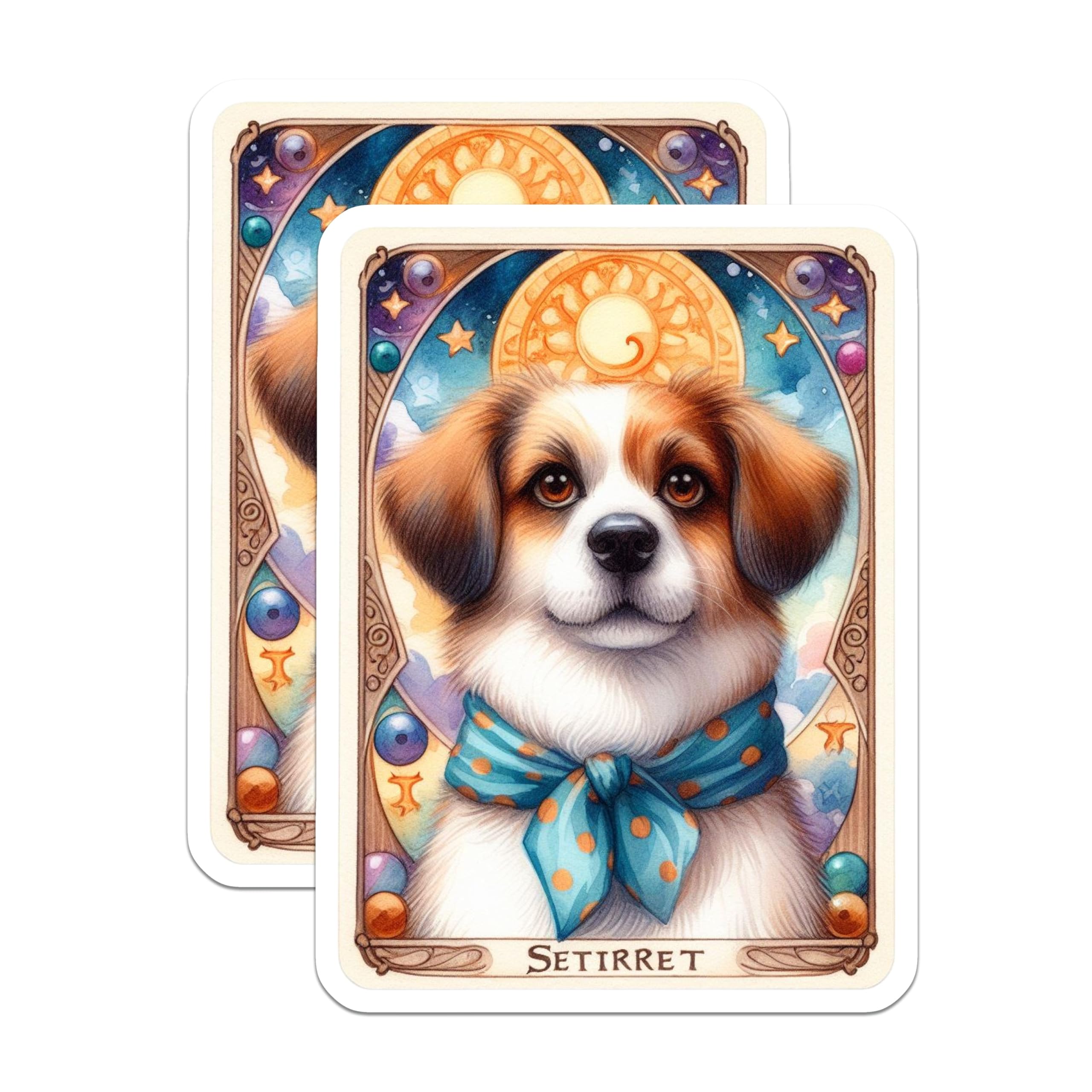 (2 Pack) Setirret Puppy Stickers - Whimsical Celestial Dog - Adorable Animal Decal - 5" On Longest Side - Sticks to Smooth Flat Surfaces - Made in USA - BMCS21680
